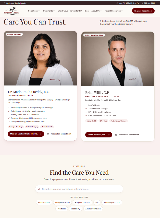 Palm Springs Urology Medical Group care team page