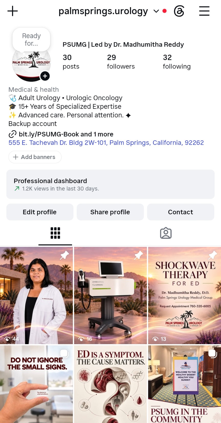 Palm Springs Urology Instagram profile