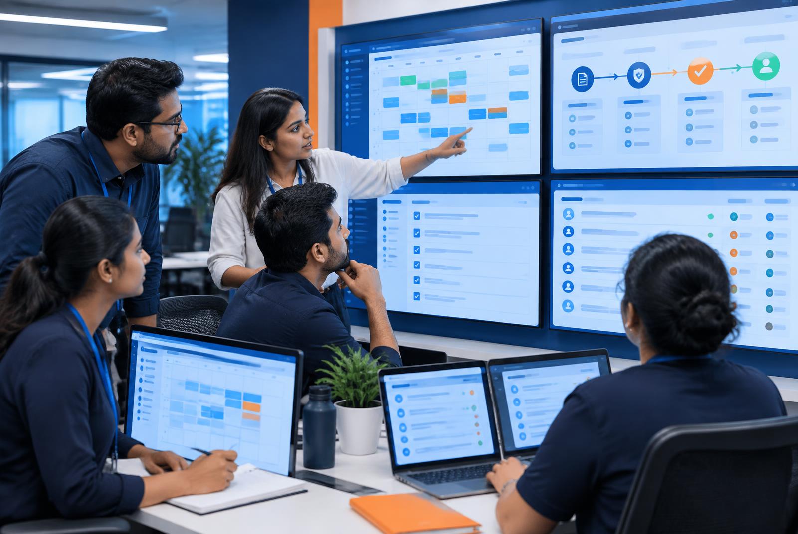 Healthcare virtual assistant team reviewing connected practice workflows